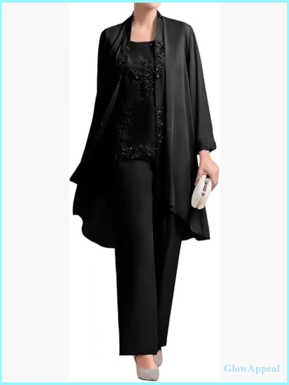 Plus Size Mother of Bride Pant Suit 3 Piece Chiffon Lace Applique Formal